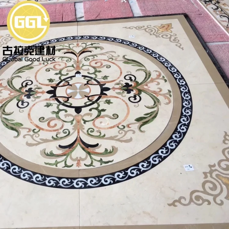 Fashion Lobby Cream Marfil Marble Waterjet Medallion Marble Flooring Design For Hotel