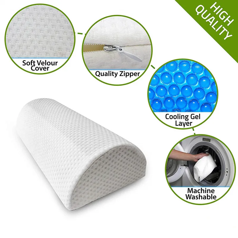 Half Moon Подушка-Cool Gel Memory Foam Semi Roll Клин подушка обеспечивает окончательную поддержку для спины и боковых шпалей