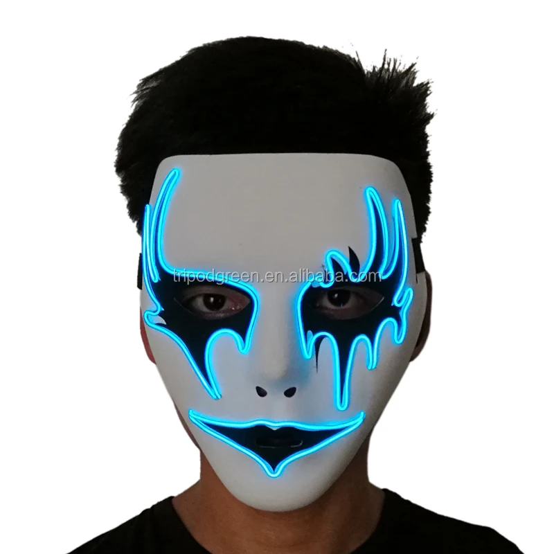 A-MORE Halloween Mask Cosplay LED Glow Scary EL Wire Light Up Grin Masks for Festival Parties Costume A-MORE Halloween Mask Cosplay LED Glow Scary EL Wire Light Up Grin Masks for Festival Parties Costume