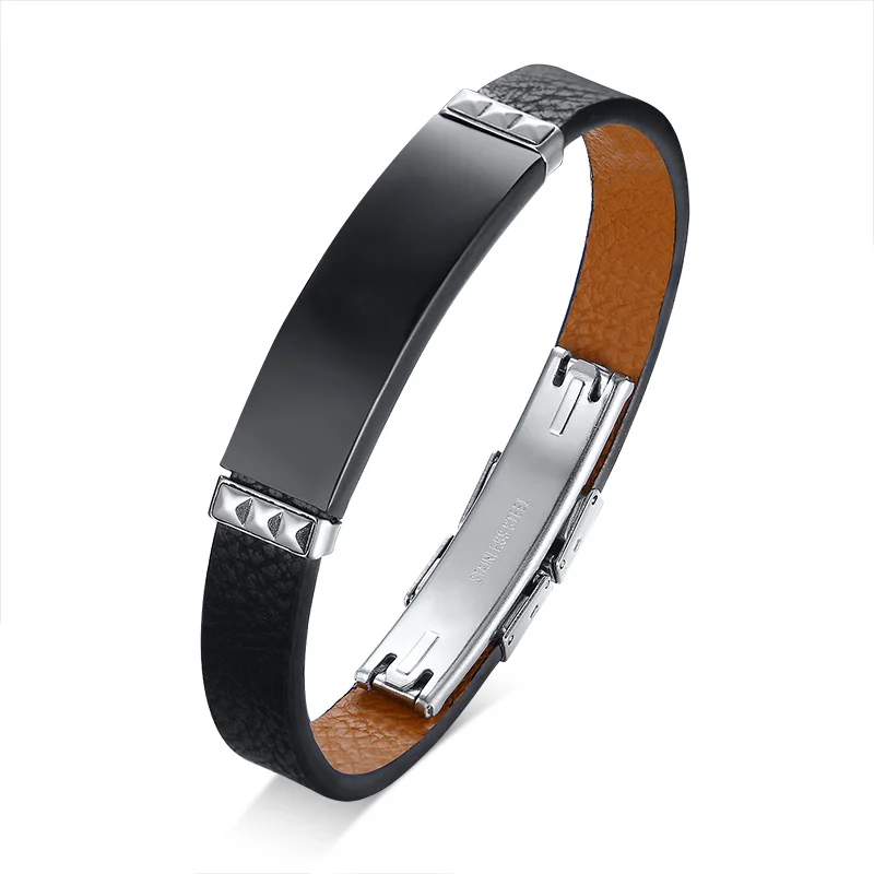 10 Mm En Acier Inoxydable Pour Hommes Bracelet Large Bracelet En Cuir Noir  - Buy Bracelet En Cuir Large,Bracelet Pour Homme,Bracelets En Cuir Bon  Marché Product on Alibaba.com