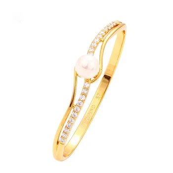 Wholesale fashion jewelry 24 karat gold pearl zircon bangle bracelet for women, pearl bracelet