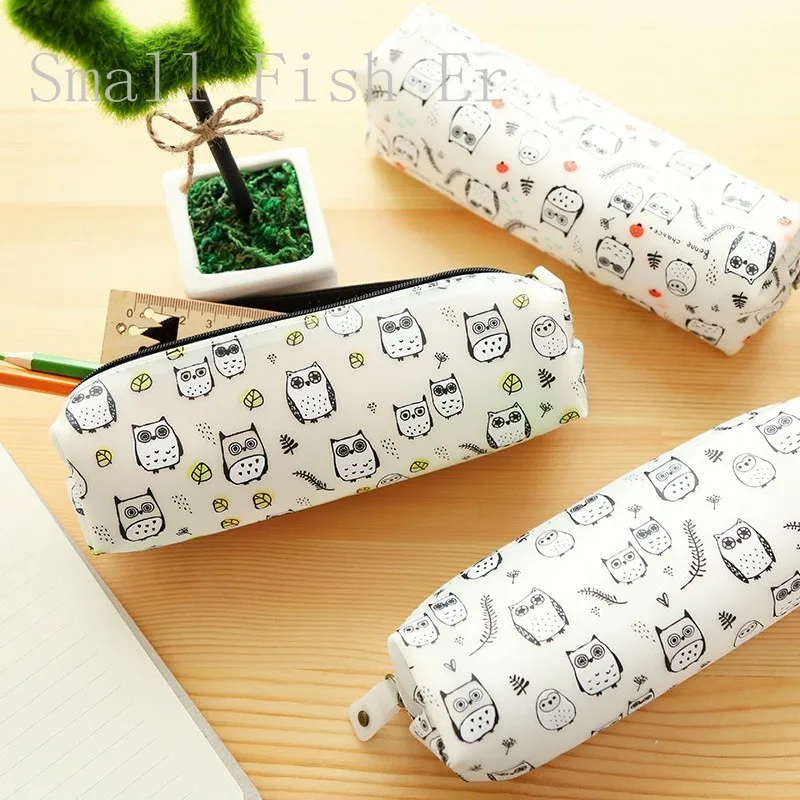 Cute Various Owl Jelly Pencil Case Silicone big capacity pen bag Stationery Storage Bag School Office