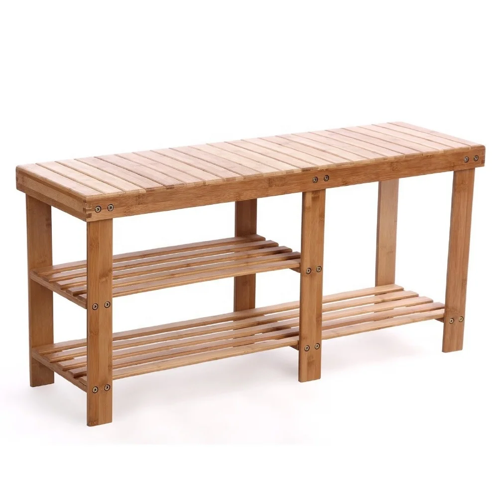 Entryway storage organizer 3 tiers shoe shelf Multi function for hallway living room Natural bamboo shoe rack bench for boot