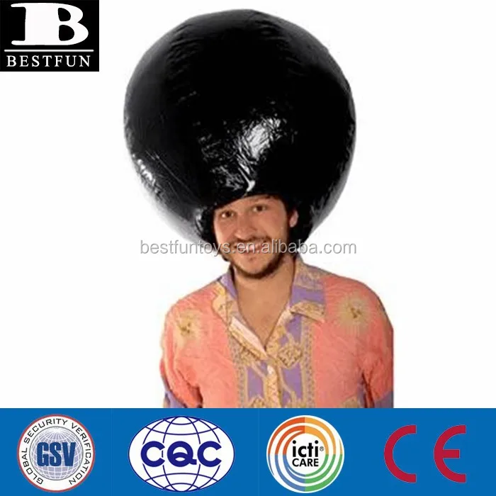 eco friendly PVC inflatable big heads wig plastic blow up wig hat