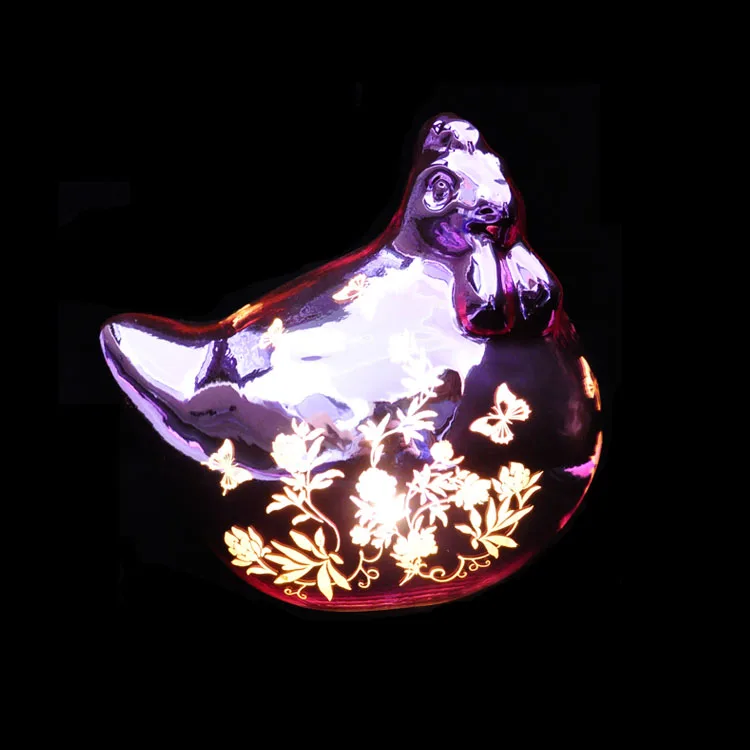 Easter glass chicken ornaments handmade glass animal LED light for home decoration factory