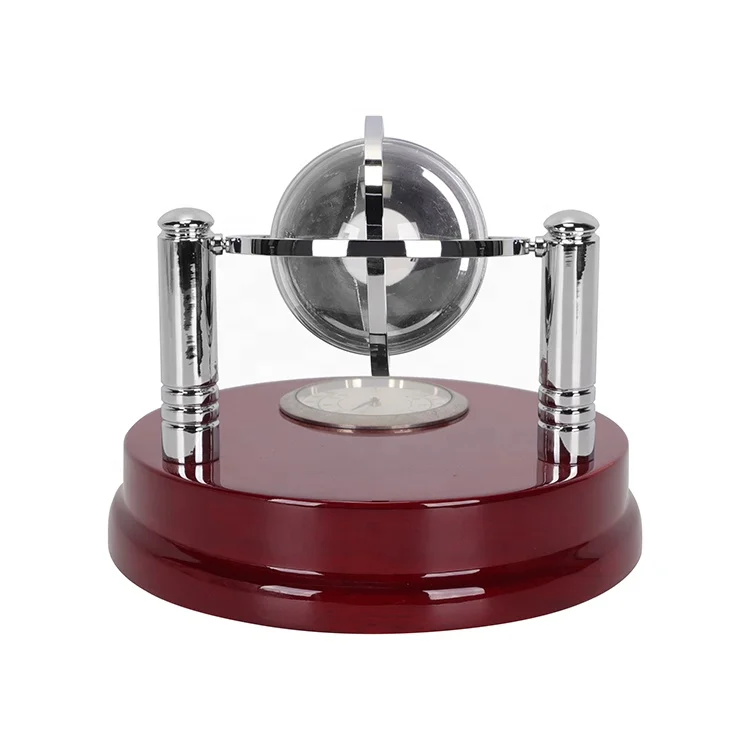 Swiveling Round Wood Base Globe Desk Clock with Thermometer