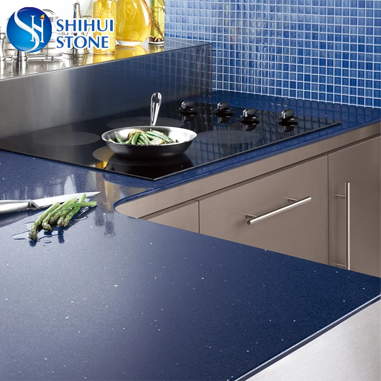 SHS Factory Artificial Blue Sparkle Quartz Stone Countertop with Top Quality