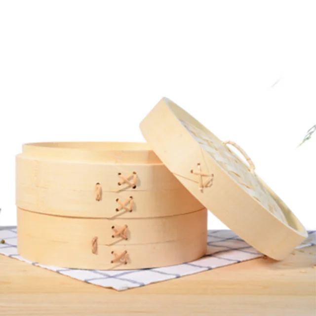 Высококачественная 10-дюймовая Органическая Бамбуковая Пароварка со стальными кольцами для приготовления пароварки корзина