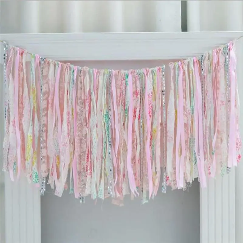 Rag Bunting Wall Wedding Boho Party Backdrop Details about   Pink Lace Fabric Garland Handmade 