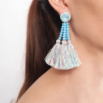 HANSIDON Boho Crystal Bead Tassels Earrings For Women 2020 Fashion Statement Drop Dangle Earrings Long Earring Jewelry