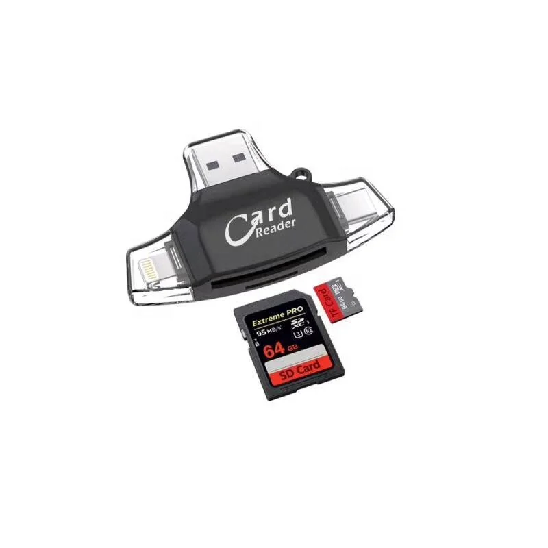 Card Reader SD Micro Memory Card Reader 4 in 1 Connectors USB Reader