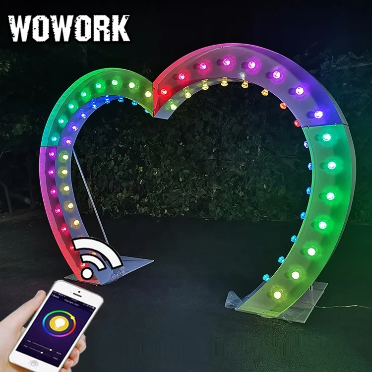 2025 WOWORK Giant Led Lighted White Metal Frame Heart Shaped Arches for Wedding Props
