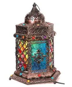 Moroccan Style Antique Red Carving Flower Lampshade Floor Lamp