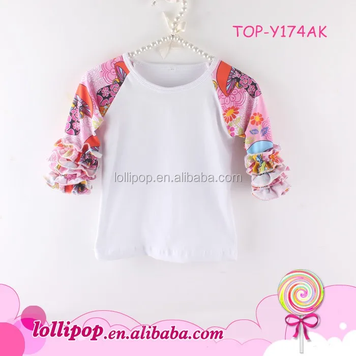 
 Лидер продаж, из искусственного меха, для малышей, 3 / 4 рюшами одежда для детей оптовая продажа высококачественных печатных, с оборками и блестками, с рисунком в виде клевера-рукав реглан 95% хлопковая футболка  