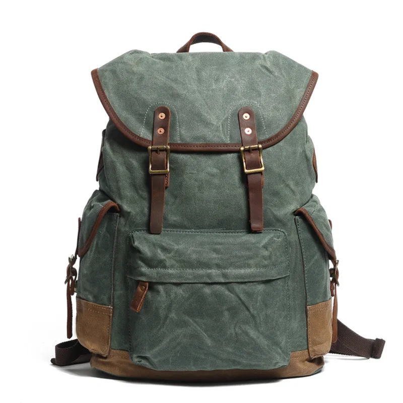 Vintage Waxed Canvas Waterproof Outdoor Rucksack Student Backpack