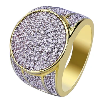 Men's Hip Hop Ring Big Iced Out Bling Round Rings Micro Pave cubic zirconia Rings Gold Color Gold Jewelry Wholesale Price