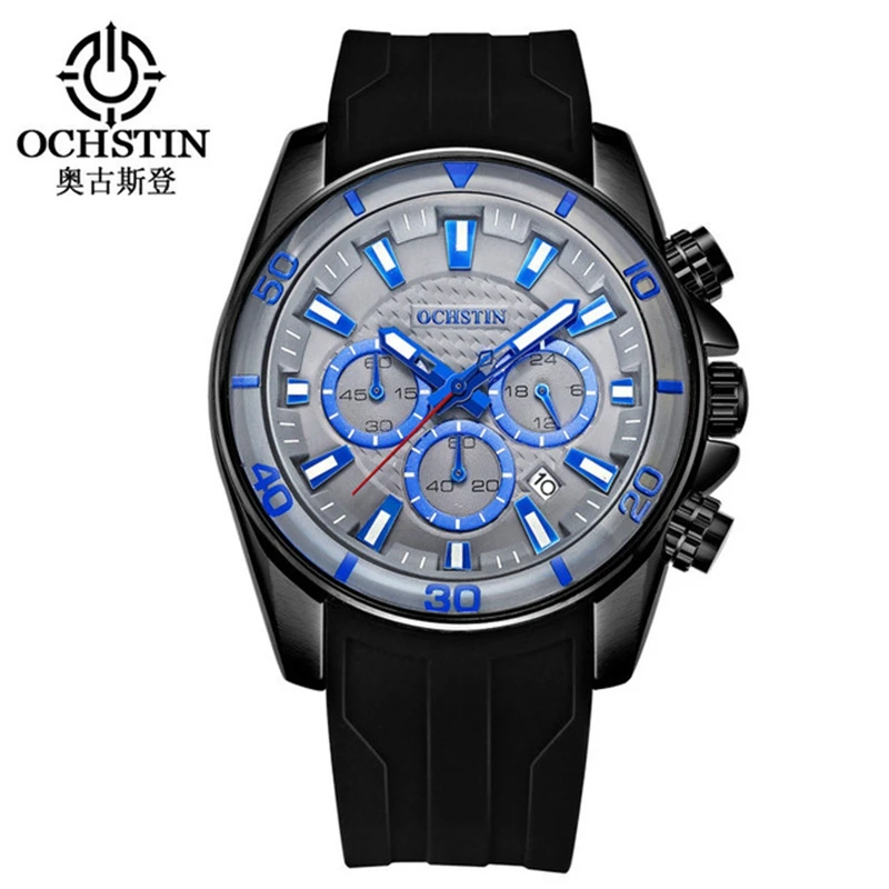OCHSTIN 094 Chronograph Date Men Watch Top Brand Luxury  Sport Male Clock Rubber Strap Casual Wrist Quartz Mens Watches
