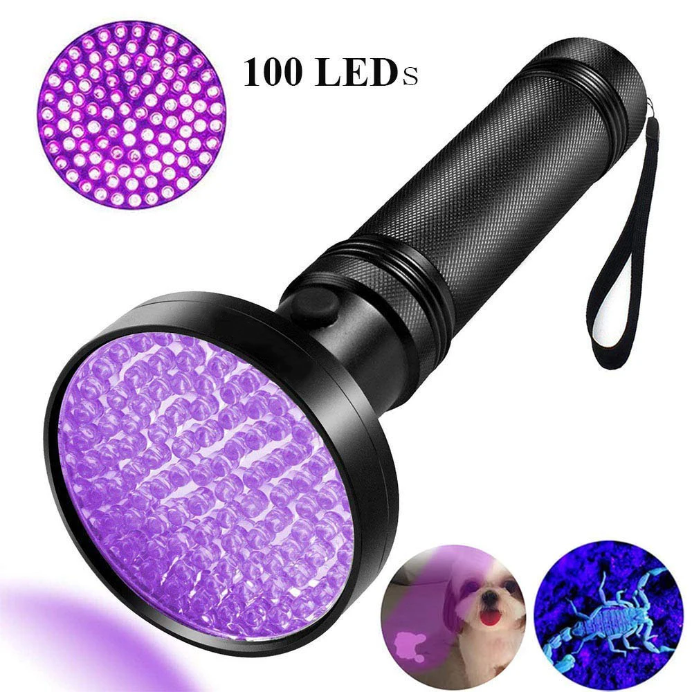 LEDGLE Lampe de Poche UV Lampe de Torche 100 LEDs Ultra Violet pour Animal Domestique durine Détecteur de Taches-Noir 