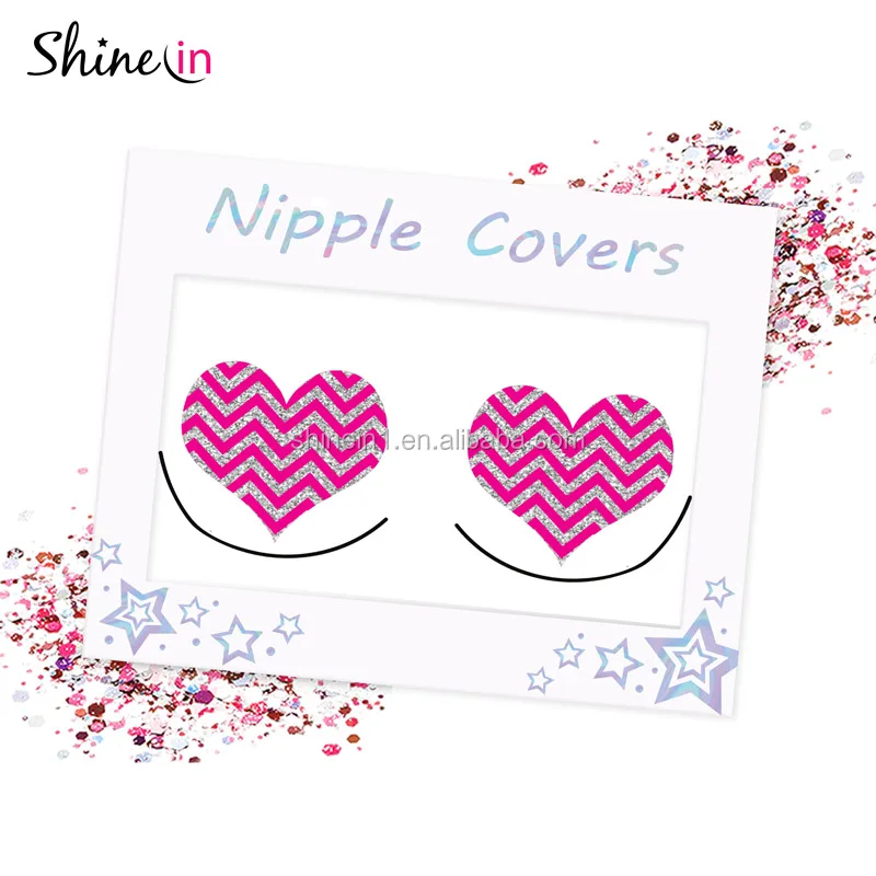 Hot Sale Adhesive Sexy Girl Nipple Cover Breast Sticker Glitter Hot Red