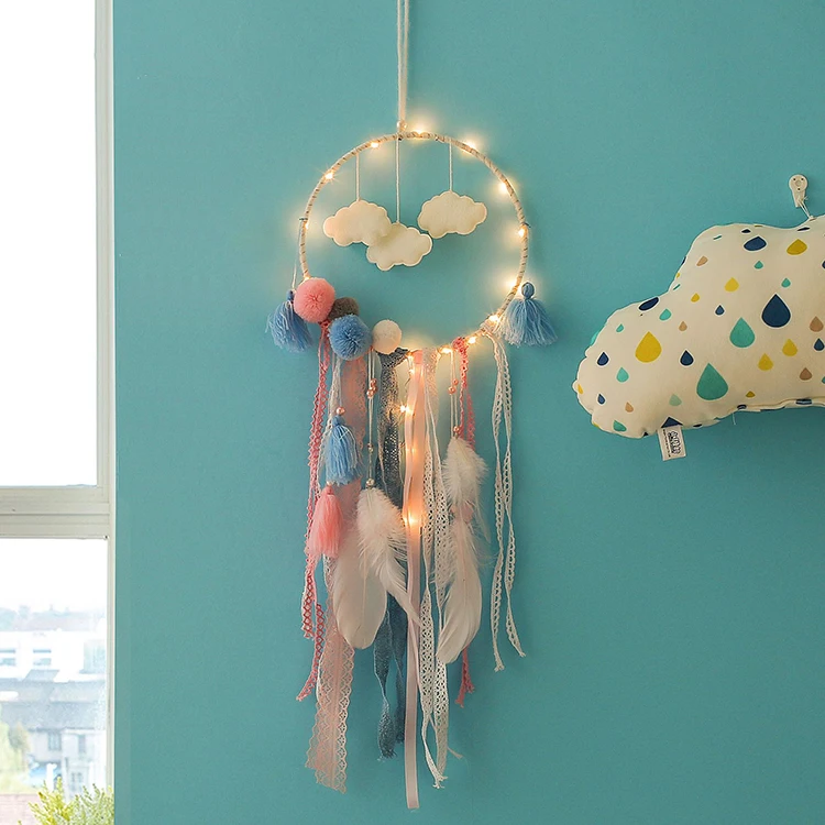 LED Wind Chime Dream Catcher Feather Tassel Wind Bell Home Wall Hanging Decor
