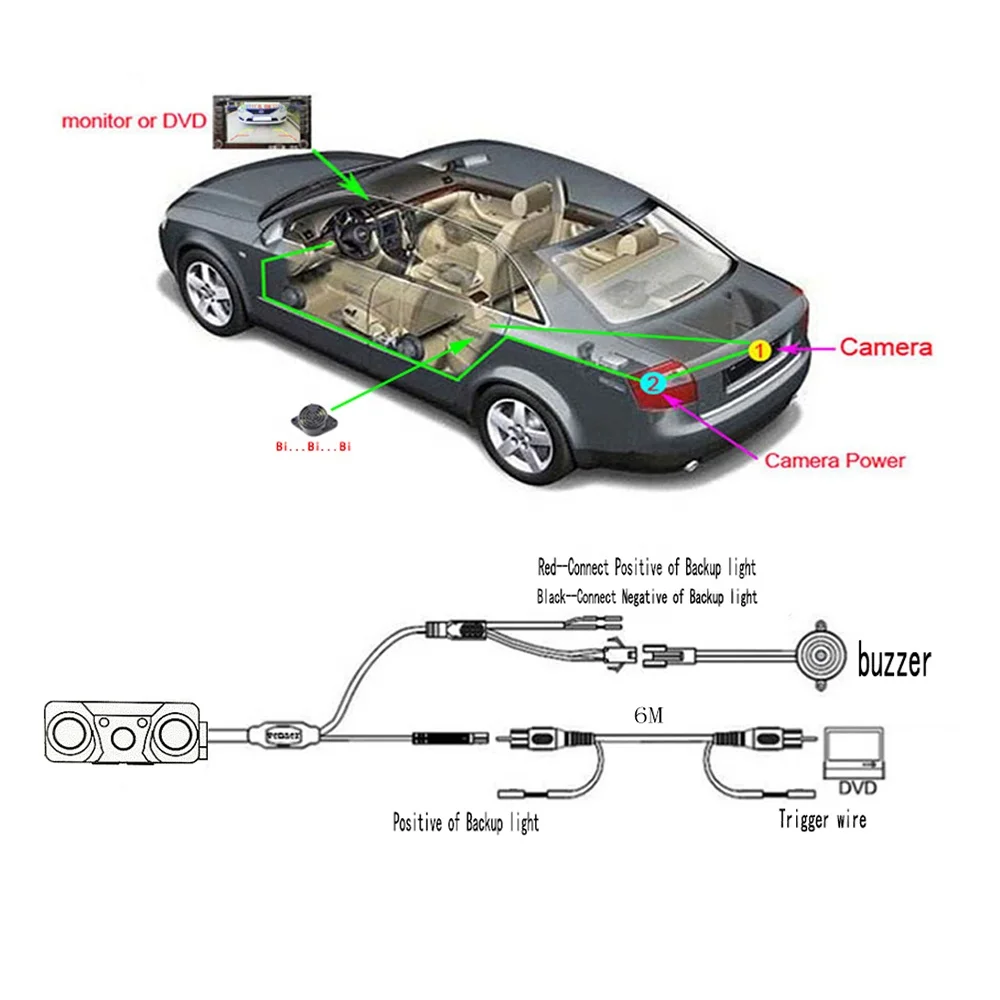 Car Rear View Camera DC12V Reversing Parking System Rearview Monitor Waterproof Night Vision Backup Camera with 2 Sensors