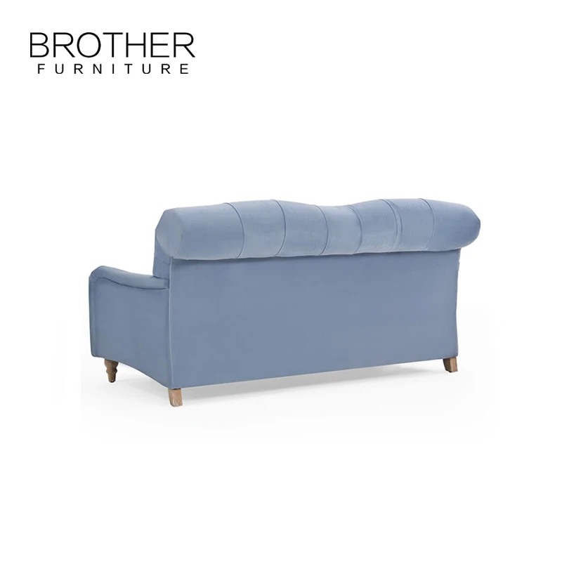 Classic Blue Tufted Loveseat Sectional Sofa Set Wooden Frame Chesterfield Style for Home or Hotel Living Room Furniture