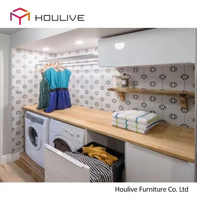 MDF Laundry Cabinet Customized Inserted Design with High Gloss Washing Machine Cabinet