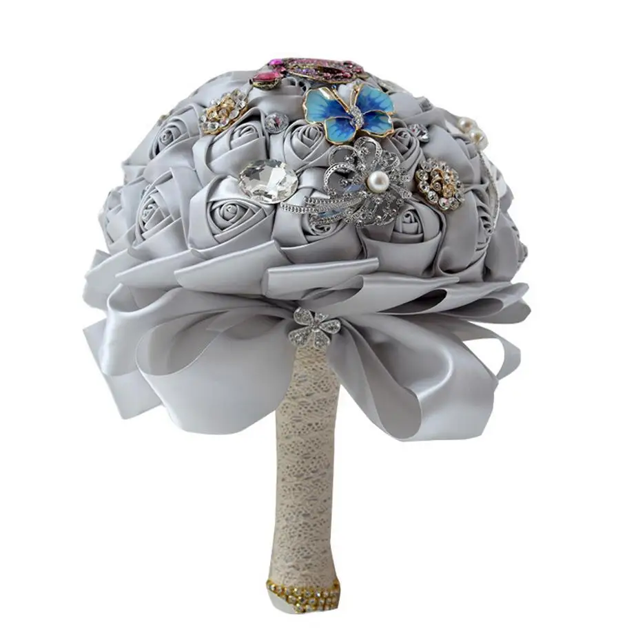 灰色丝带人造缎花花束 Buy 缎花花束 干花花束 塑料婚礼花束product On Alibaba Com