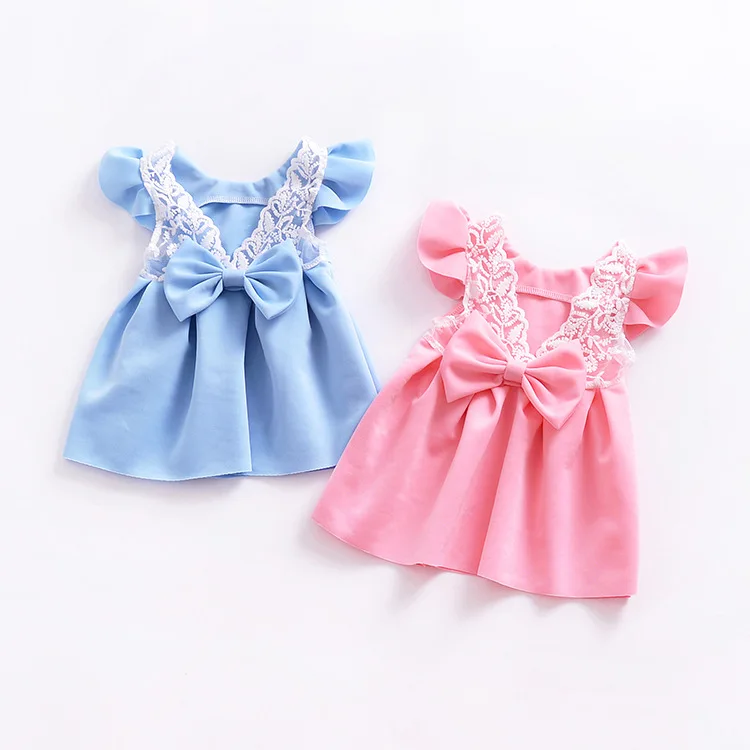 Детское кружевное платье-пачка с бантом розовый и голубой Ins Лидер продаж