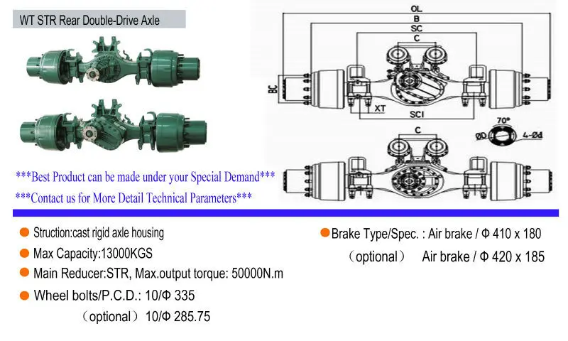 Differential Trailer Rear Axle Assembly With Front Wheel Reducer