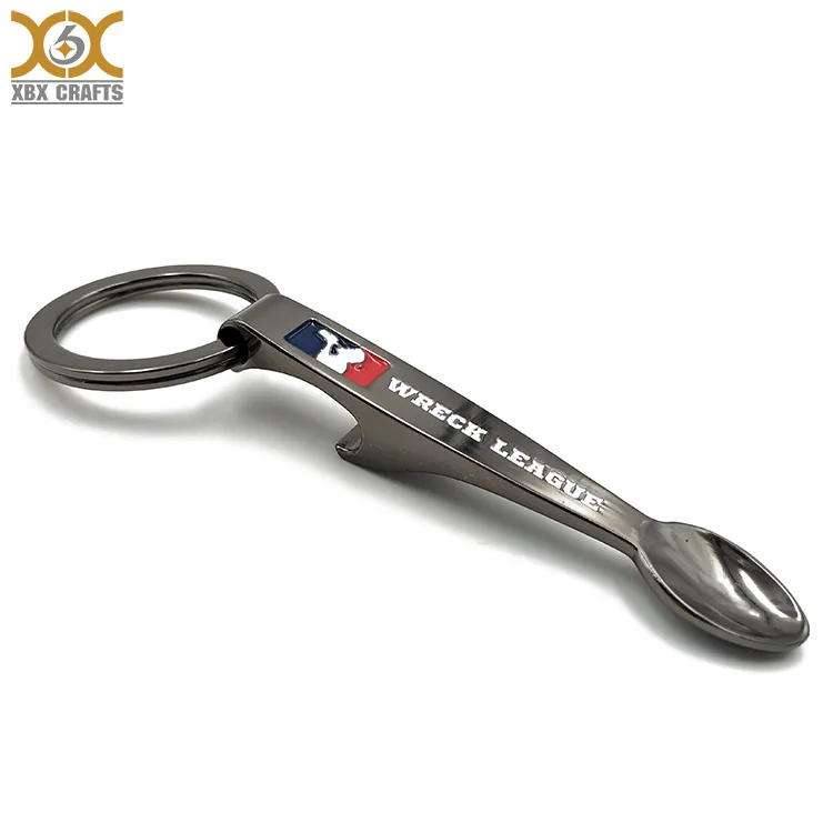 Custom Mixed Color Mini Spoon Shape Metal Bottle Opener Keychain with logo
