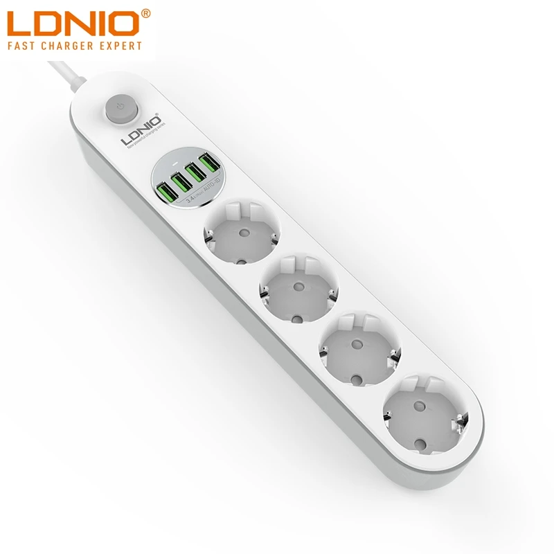 Удлинитель LDNIO с 4 USB-портами и 4 розетками, 2 м