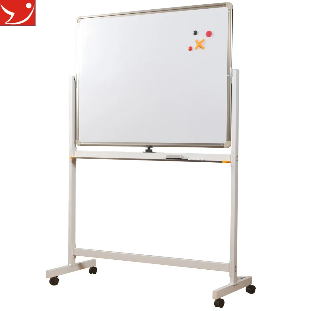 Movable Double-Sided Magnetic Conference Blackboard Rolling Mobile Writing Board with Wheels Black Color
