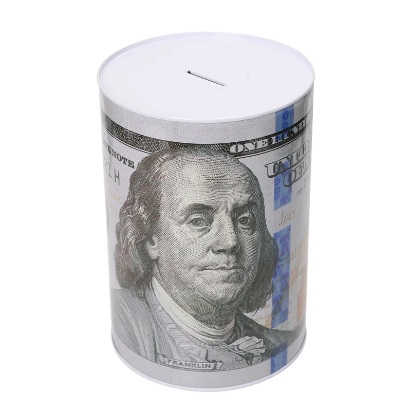 TOPSTHINK Custom Money Box Metal Cylindrical Coin Bank US Dollar Piggy Bank