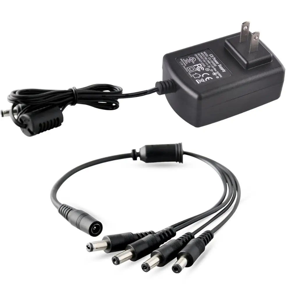 12V 2A 100V-240V Security Camera Power Supply With 4-Way Power Splitter  Cable CCTV Power Adapter for Analog/AHD DVR/Camera