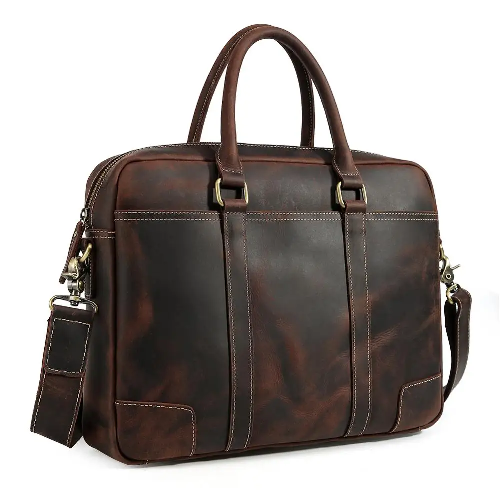 Tiding Custom Men Handmade Men Crazy Horse Genuine Leather Bags Full Grain Cowhide Briefcase