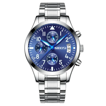 NIBOSI Orologio Cronografo Uomo, Quadrante Nero, Cassa In Acciaio Inox, Bracciale Nero, Impermeabile, Elegante