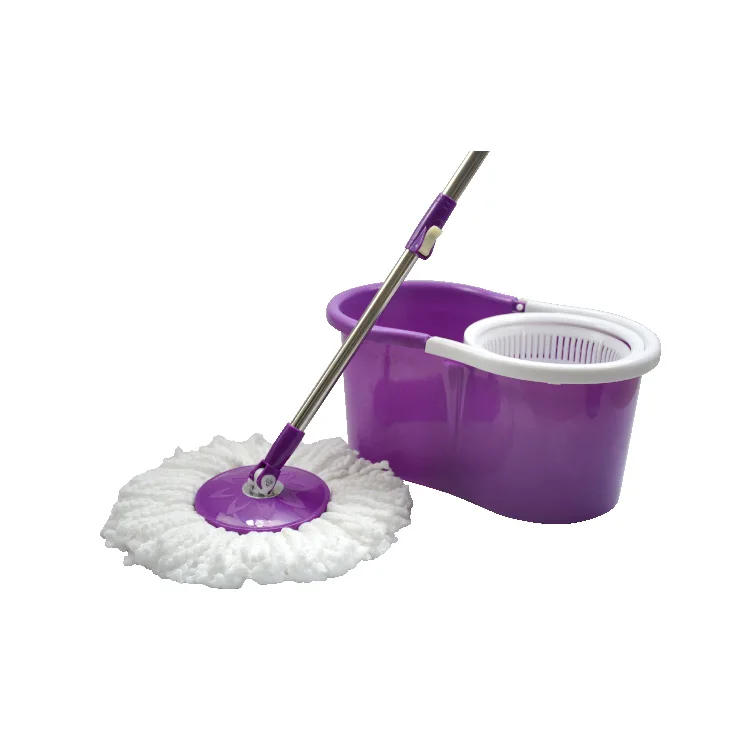 19A Floor Mop Microfiber Spinning Magic Easy w/ Bucket Heads 360°Rotating Purple 