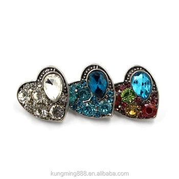 18MM Metal Heart Shaped Snap Button With Crystal Jewelry Wholesale