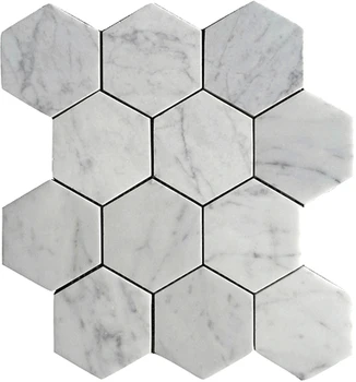 Bianco Carrara White Marble 4" Hexagonal Modern House Bathroom Design Tile