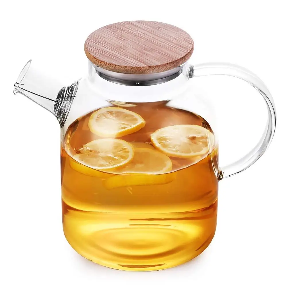 glass teapot kettle with safe filter coil iced tea pitcher