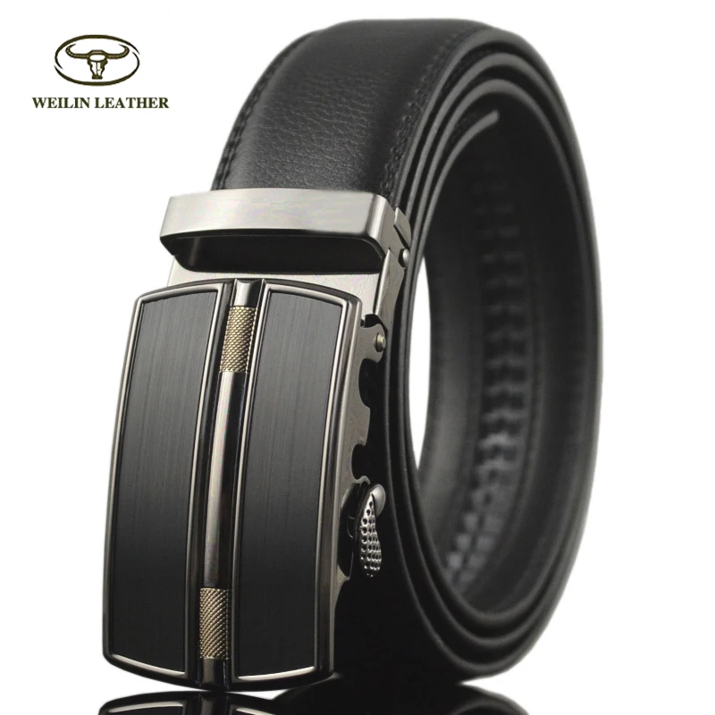 Custom Factory Cowhide genuine leather Automatic Buckle Ratchet Belt Mens dress Belt