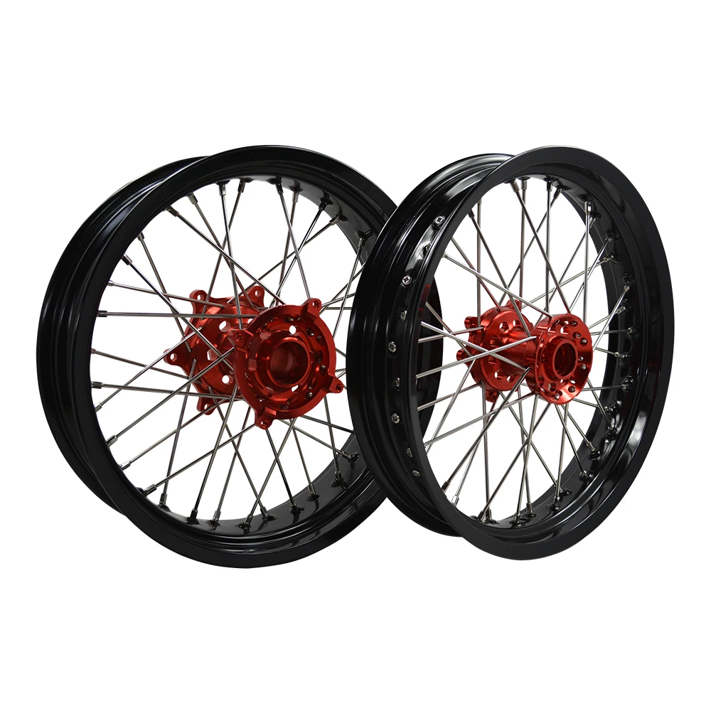 JS Racing Wheels CRF Supermoto 17"  Wheels Black Rim Red Hub