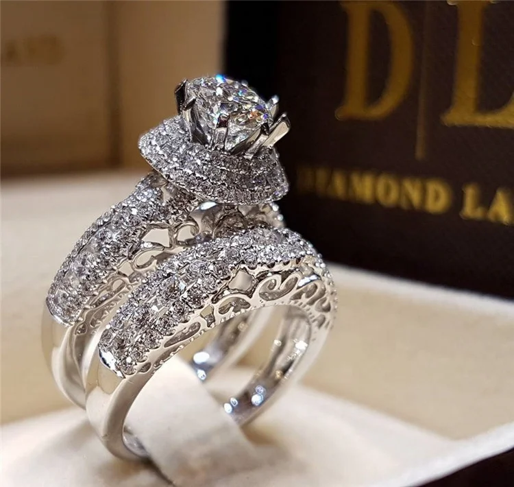 Luxury Crystal Female Big Zircon Stone Ring Set for Women