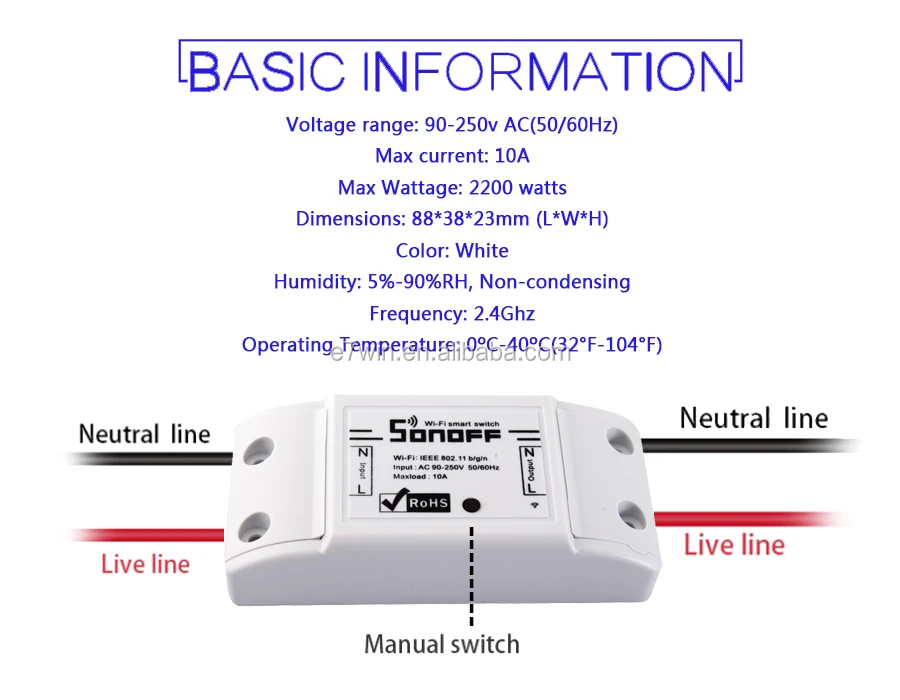 Беспроводной переключатель Sonoff с поддержкой Wi-Fi и таймером 10 А/2200