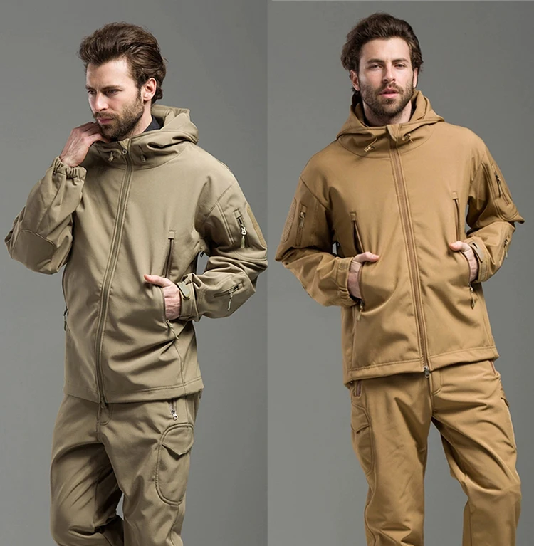 Men's Outdoo Tactical Camouflage Watepoof Softshell Hooded Combat Jacket Hiking Camping Winte Coat Fleece_voghion.com