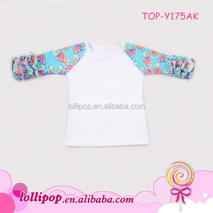 
 Лидер продаж, из искусственного меха, для малышей, 3 / 4 рюшами одежда для детей оптовая продажа высококачественных печатных, с оборками и блестками, с рисунком в виде клевера-рукав реглан 95% хлопковая футболка  