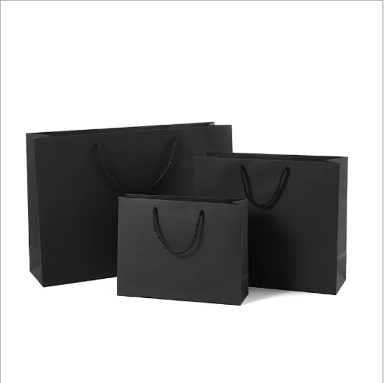 custom design slogan black craft paper bag with your own logo printing