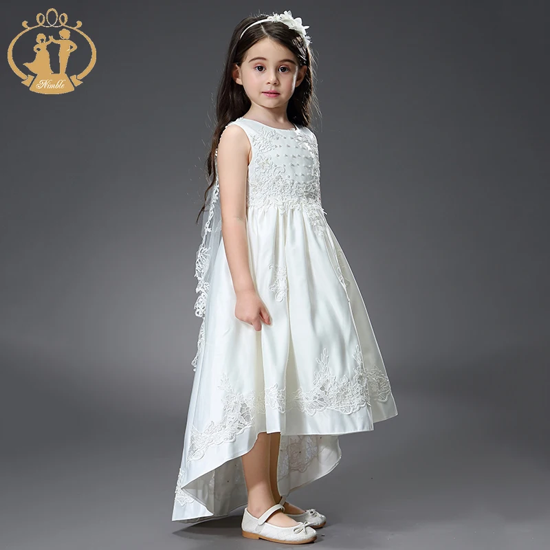 Nimble Unique New Design Bead Puffy Champagne Little Bride Dress for Kids Girls