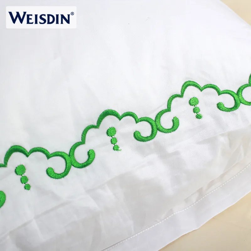 Китай поставщиков вышивка наволочка 300 нить ткань сатин белый отель custom